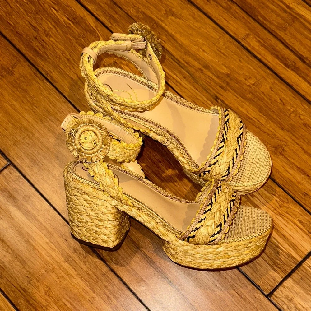 Sam Edelman Braided Raffia Platform Sandals - Natural Straw Color - Picture 1 of 2